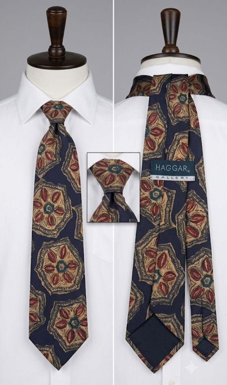 Haggar Gallery Men's Geometric Pattern Necktie Navy Red Gold